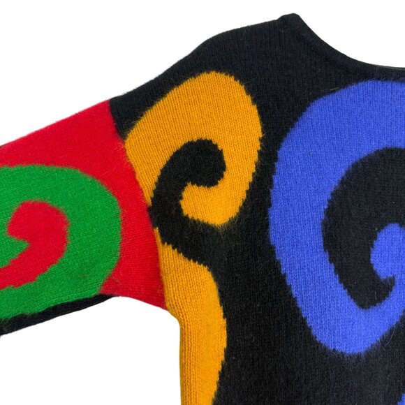 Vtg 80s Rafaella Angora Lambswool Sweater Tunic Small Colorblock Abstract Swirl - Picture 5 of 10